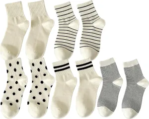 CHUNFO Womens Striped Colorful Ribbed Ankle Socks Cute Dot Athlete Crew Cotton Casual Sock Size5-10.5