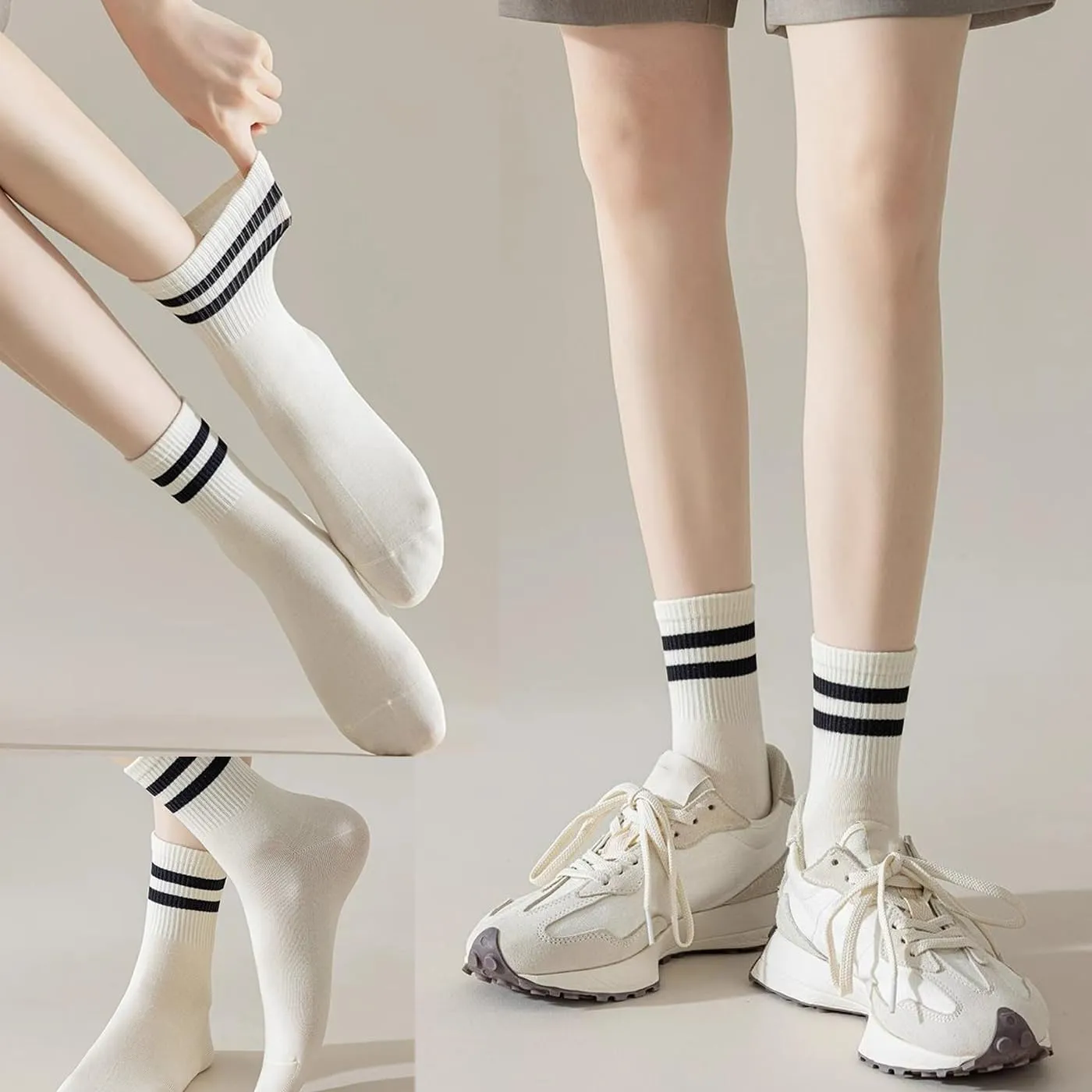 CHUNFO Womens Striped Colorful Ribbed Ankle Socks Cute Dot Athlete Crew Cotton Casual Sock Size5-10.5
