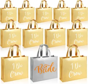 Cindeer 12 Pcs Let's Go Girls Bridesmaid Bags Holographic Bachelorette Gift Bags Glossy Bags(Silver, Gold,I Do Crew)