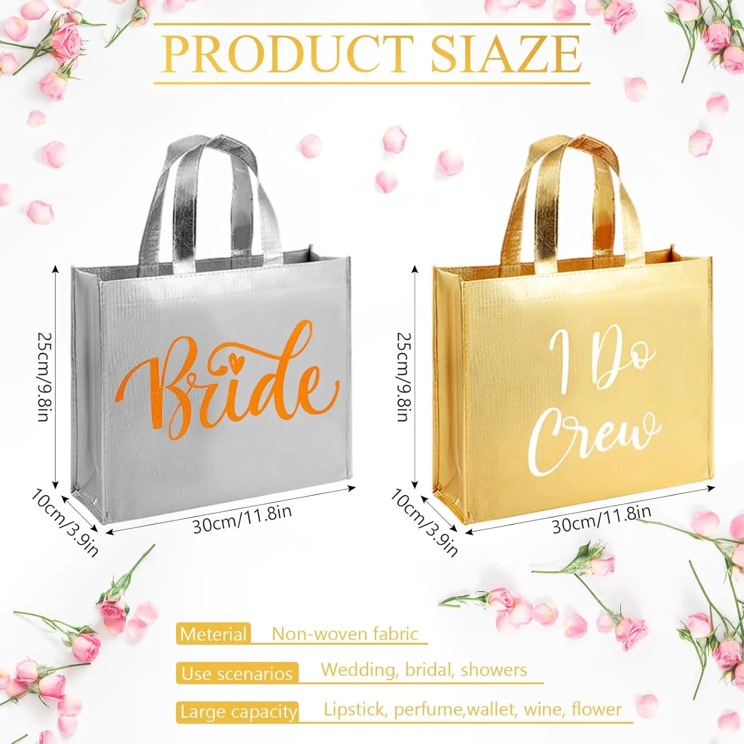 Cindeer 12 Pcs Let's Go Girls Bridesmaid Bags Holographic Bachelorette Gift Bags Glossy Bags(Silver, Gold,I Do Crew)