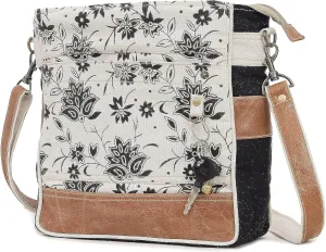 CLA Bags SEL de MER Upcycled Off-White Blossom Print Canvas & Leather Shoulder Bag, Canvas Crossbody Bags for Women