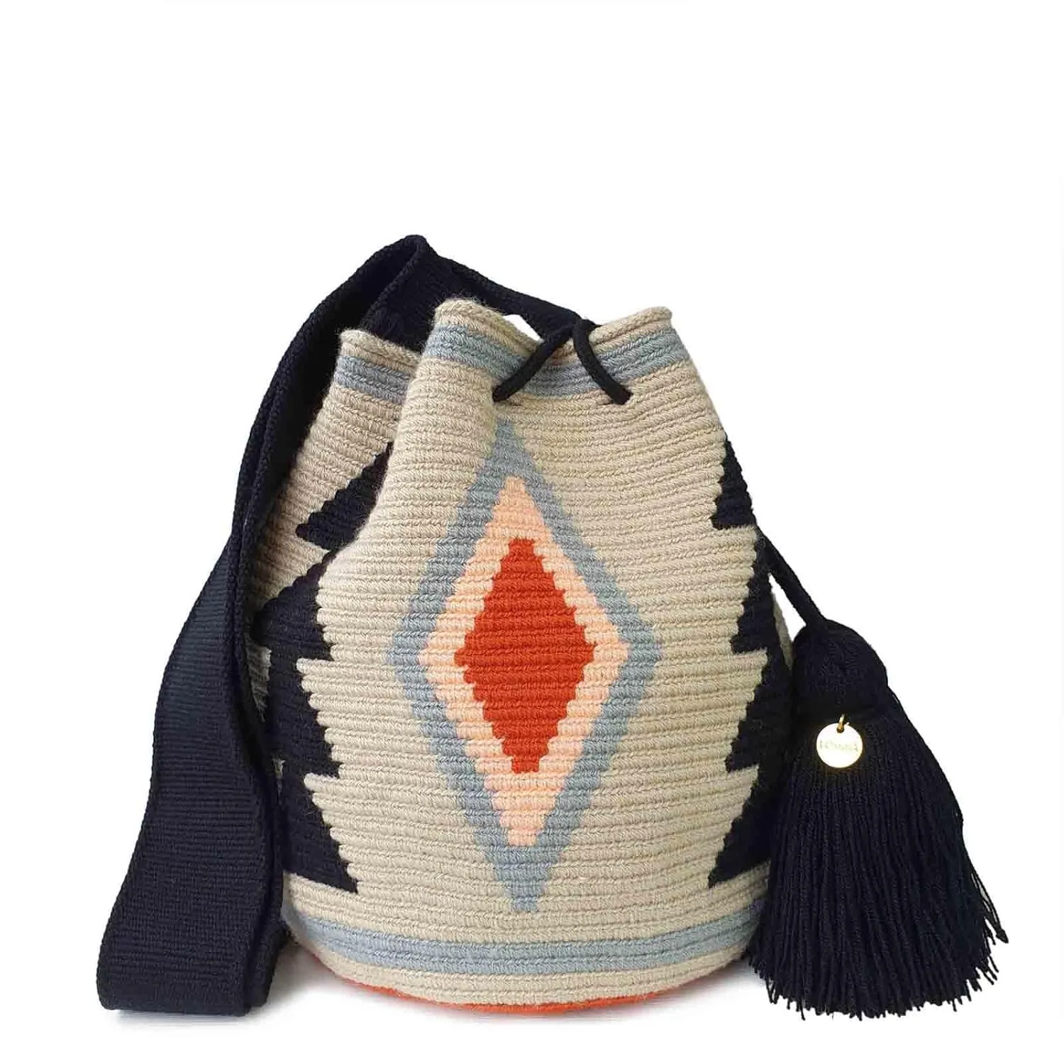 Classic Authentic WAYUU Bag, Mochila from Colombia, Medium Crochet Crossbody, Handmade Medium Purse, Bucket Bag, Colombian Craft. (Rubia)
