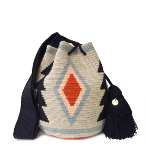Classic Authentic WAYUU Bag, Mochila from Colombia, Medium Crochet Crossbody, Handmade Medium Purse, Bucket Bag, Colombian Craft. (Rubia)