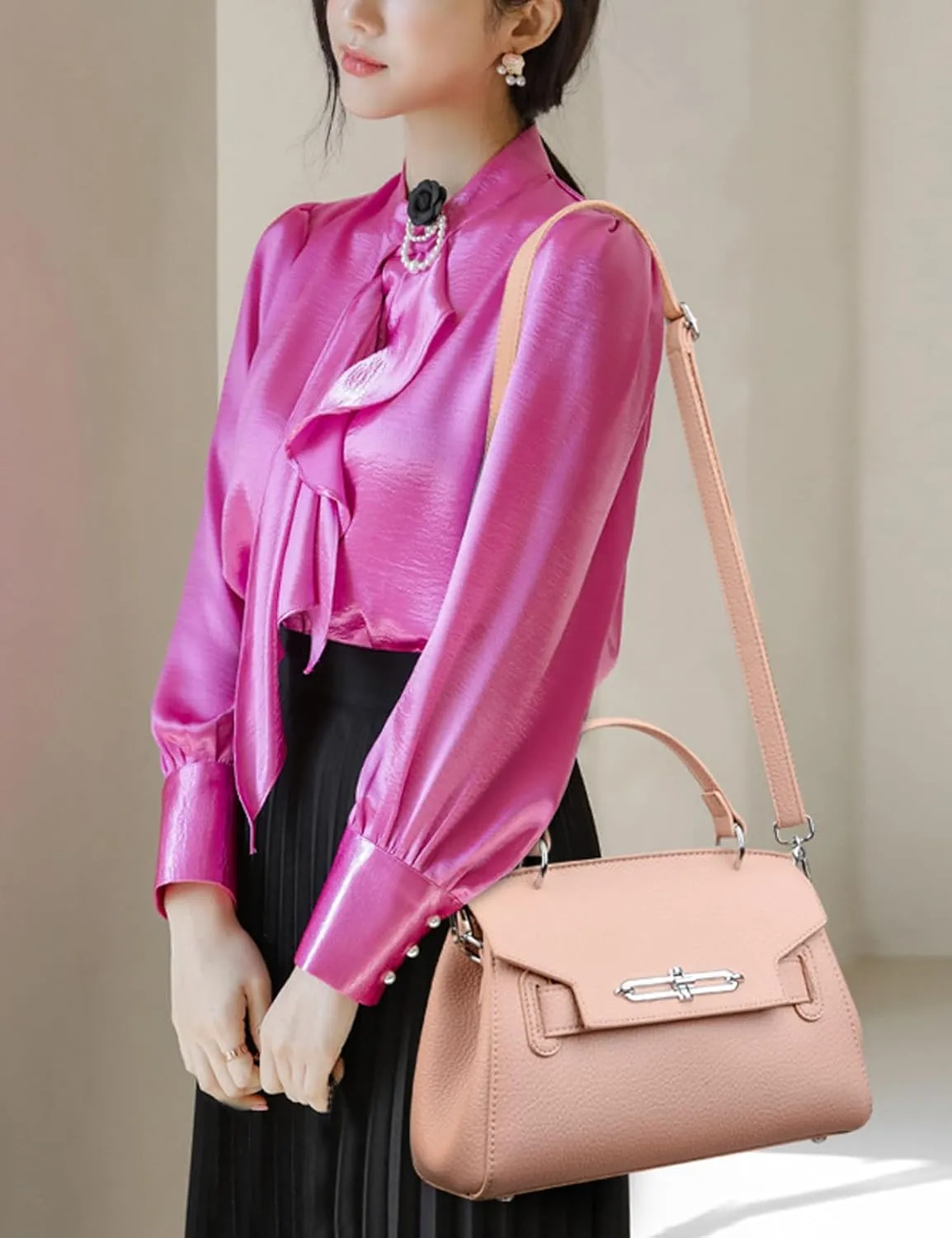 Classic Real Genuine Leather Top-Handle Handbag For Women Phone Purses Crossbody Shoulder Bags For Women