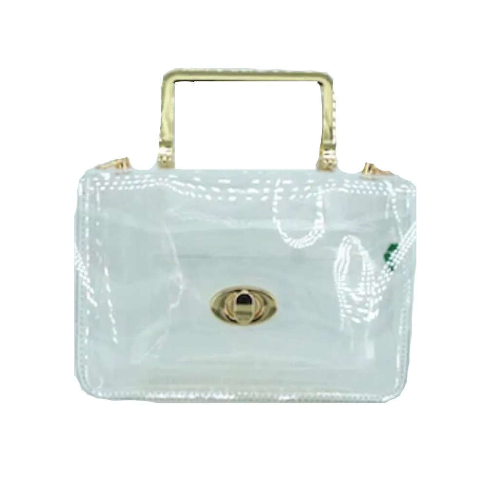 Clear Transparent Gold Handle Clutch Bag
