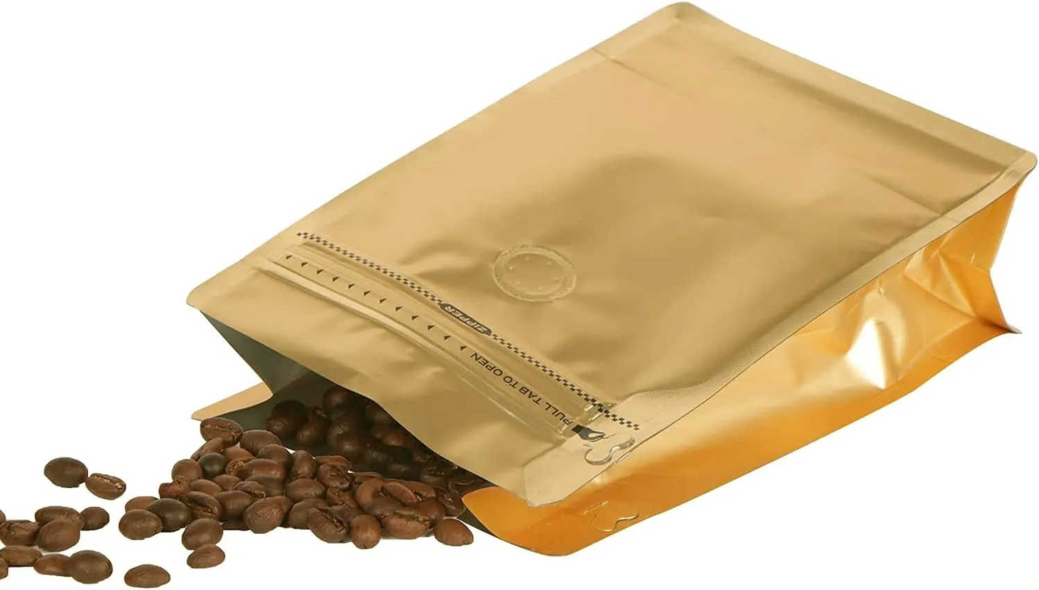 Coffee Bags with Valve(50pcs,8oz) Golden High Barrier Aluminumed Foil Flat Bottom Standing Coffee Beans Storage Bags,Reusable Heat Sealable Side Zipper Pouches for Home or Store