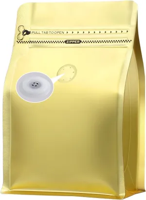 Coffee Bags with Valve(50pcs,8oz) Golden High Barrier Aluminumed Foil Flat Bottom Standing Coffee Beans Storage Bags,Reusable Heat Sealable Side Zipper Pouches for Home or Store