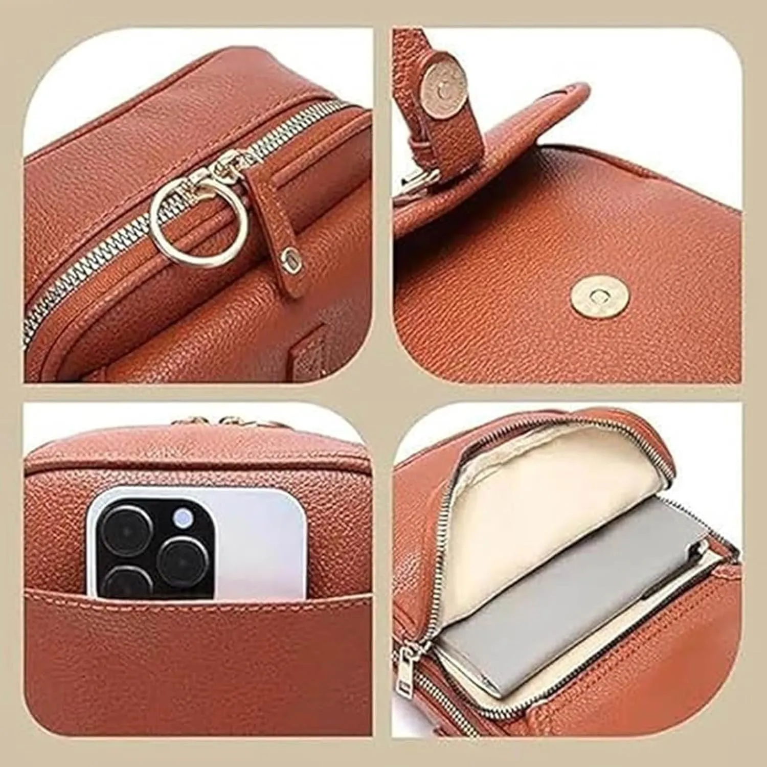 Collaboraten1 Crossbody Leather Bag, Large Capacity with 10 Card Slots, Anti Theft Shoulder Bags for Women Travel