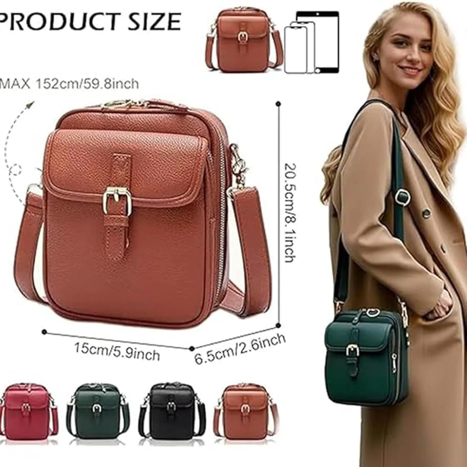 Collaboraten1 Crossbody Leather Bag, Large Capacity with 10 Card Slots, Anti Theft Shoulder Bags for Women Travel