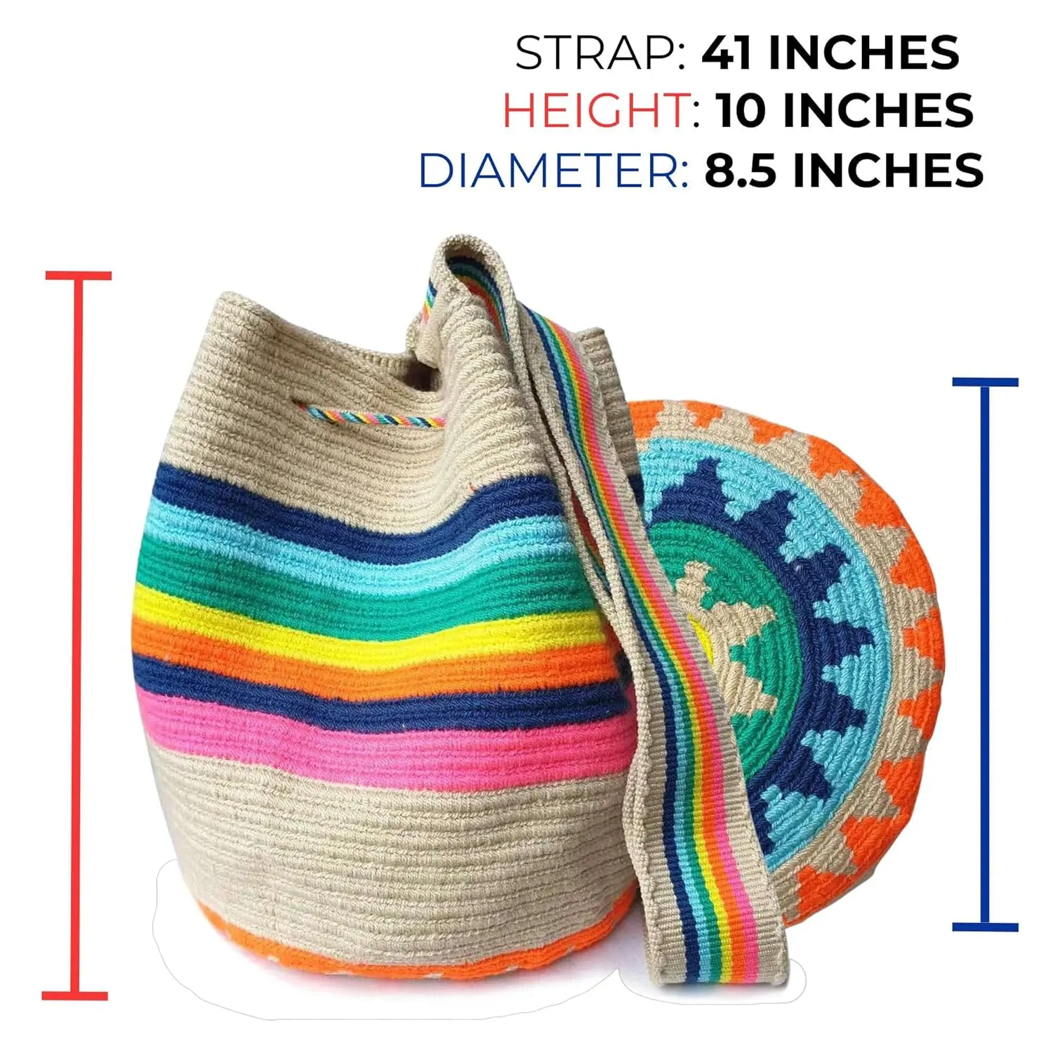 Colombian WAYUU Bag, Original Crochet Crossbody, Handmade Colombian Bucket Bag, Ethical Purse, Artisanmade Mochila (Rainbow)