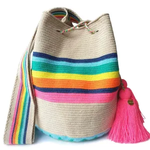 Colombian WAYUU Bag, Original Crochet Crossbody, Handmade Colombian Bucket Bag, Ethical Purse, Artisanmade Mochila (Rainbow)