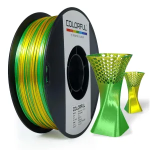 COLORFUL Silk PLA Filament 1.75mm 3D Printer Filament, Dual Color Filament, Shiny Filament 1kg Spool(2.2lbs), Silk 3D Printing Filament, Gold Green