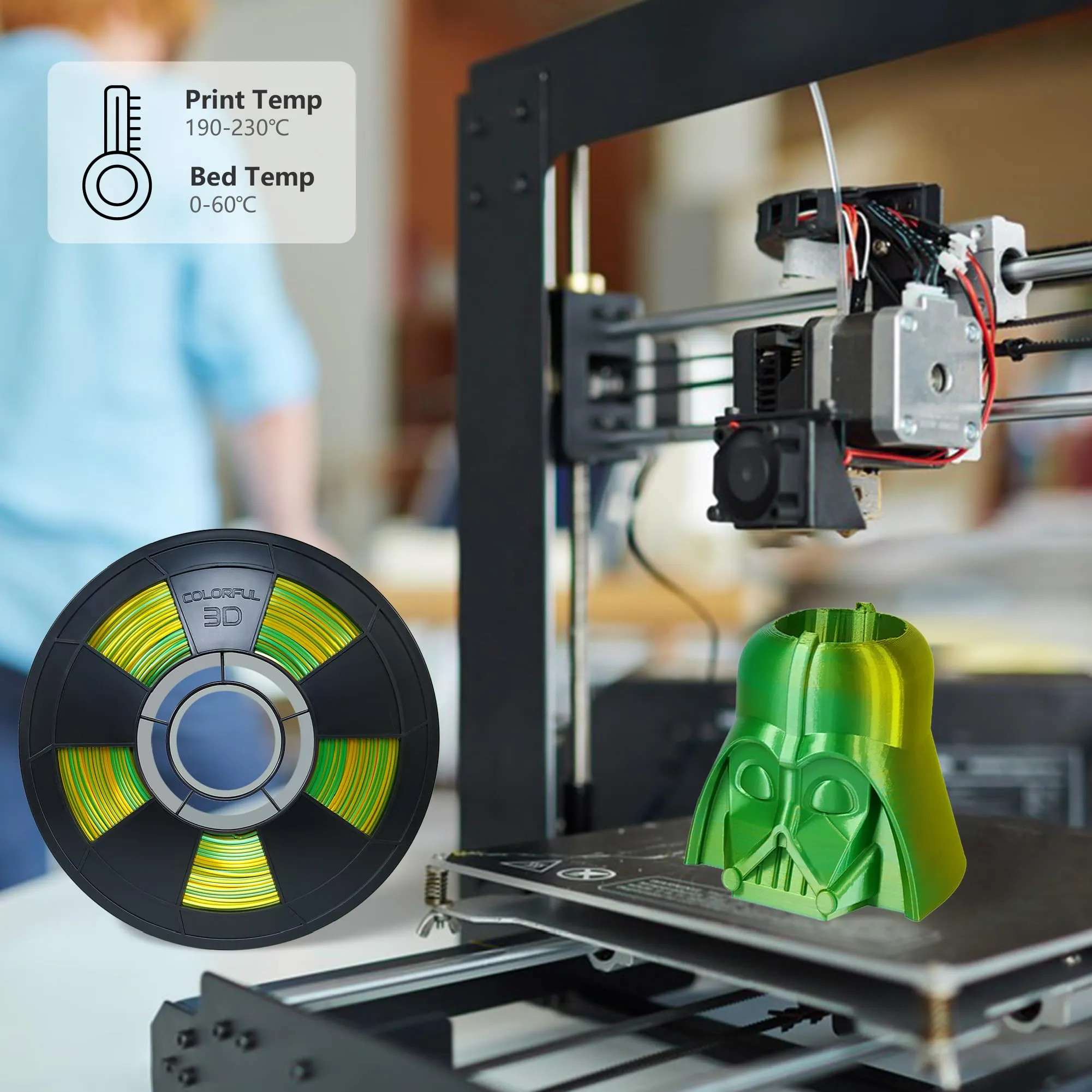 COLORFUL Silk PLA Filament 1.75mm 3D Printer Filament, Dual Color Filament, Shiny Filament 1kg Spool(2.2lbs), Silk 3D Printing Filament, Gold Green
