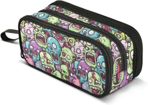 Colorful Yelling Zombie Nylon Pencil Bag College Large Capacity Zipper Mesh Pencil Case Stationery Organizer for Office Teen Girls