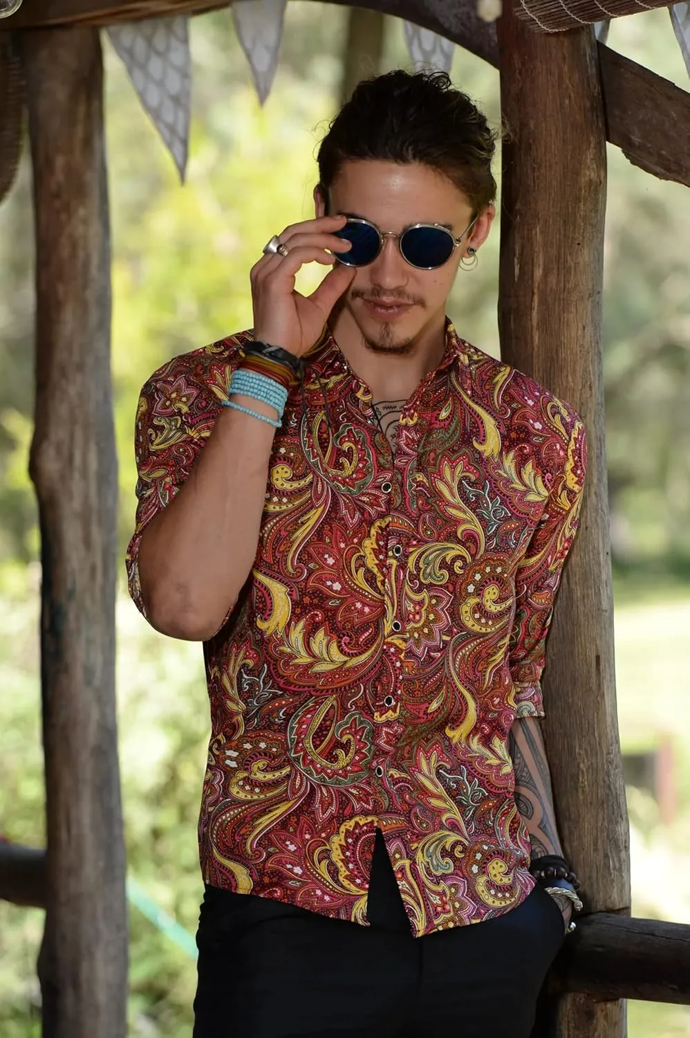 COOFANDY Men's Paisley Cotton Long Sleeve Shirt Floral Print Casual Retro Button Down Shirt