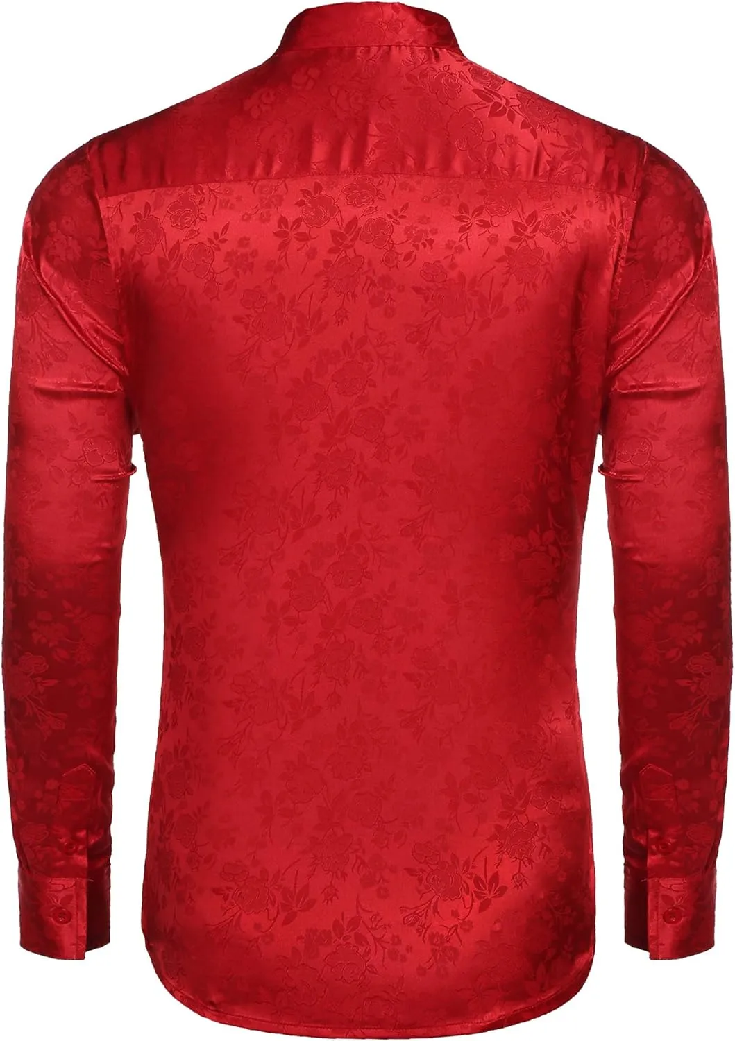 COOFANDY Men's Silk Satin Dress Shirts Jacquard Long Sleeve Floral Button Up Shirts Party Prom Wedding Shirt