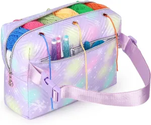 Coopay Yarn Waist Crochet Bag Organizer, Knitting Storage Crossbody Organizer for Yall Skeins, Yarn Holder Knitting Bag for Crochet Accessories, Knitting Needles, Crochet Hooks, Knitting Gifts, Purple