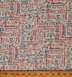 Cotton County Fair Words Script Writings Family Fun Activities Foods Animals Cream Cotton Fabric Print by The Yard (DC11347-CREM-D)