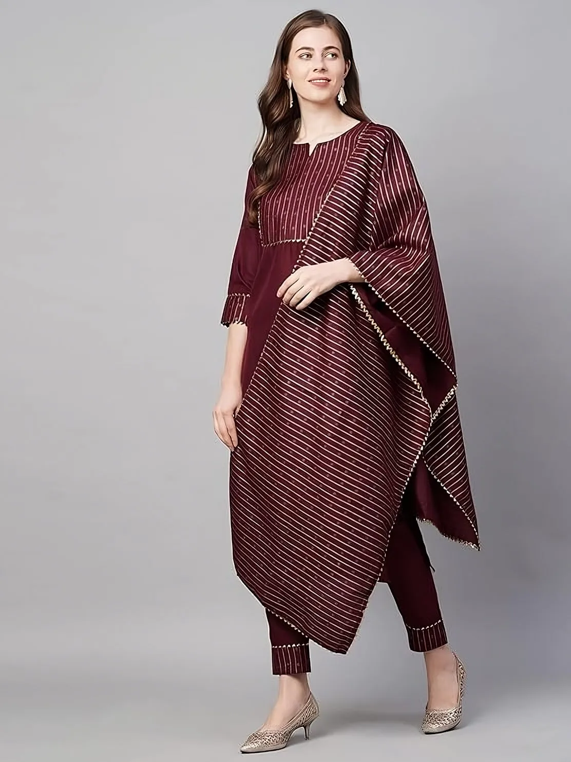 Cotton Foil Print Kurti, Pant & Dupatta Set – 3 Colors, Lightweight