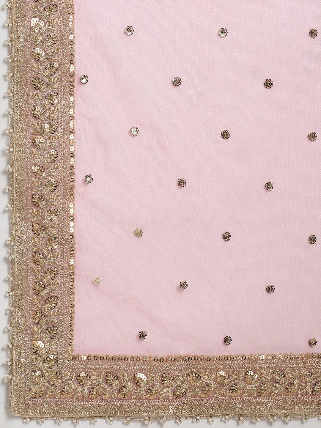 Cotton Peach Foil Work & Printed Lehenga Choli Set with Chinon Dupatta