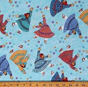 Cotton Quilts and Kuspuks Tossing Flowers Alaskan Clothing Eskimos Blue Cotton Fabric Print by The Yard (25205-62) Northcott Fabrics