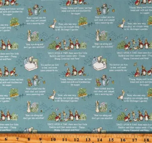 Cotton The Tales of Peter Rabbit Characters Quotes Words Writings Children Kids Books Reading Blue Cotton Fabric Print by The Yard (C14701-BLUE)