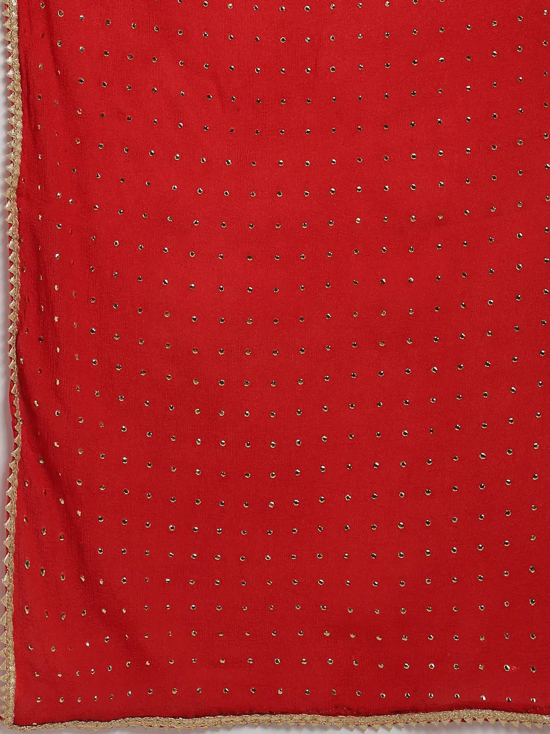 Cotton Yellow & Red Printed Lehenga Choli Set with Foil Detailing Chinon Dupatta