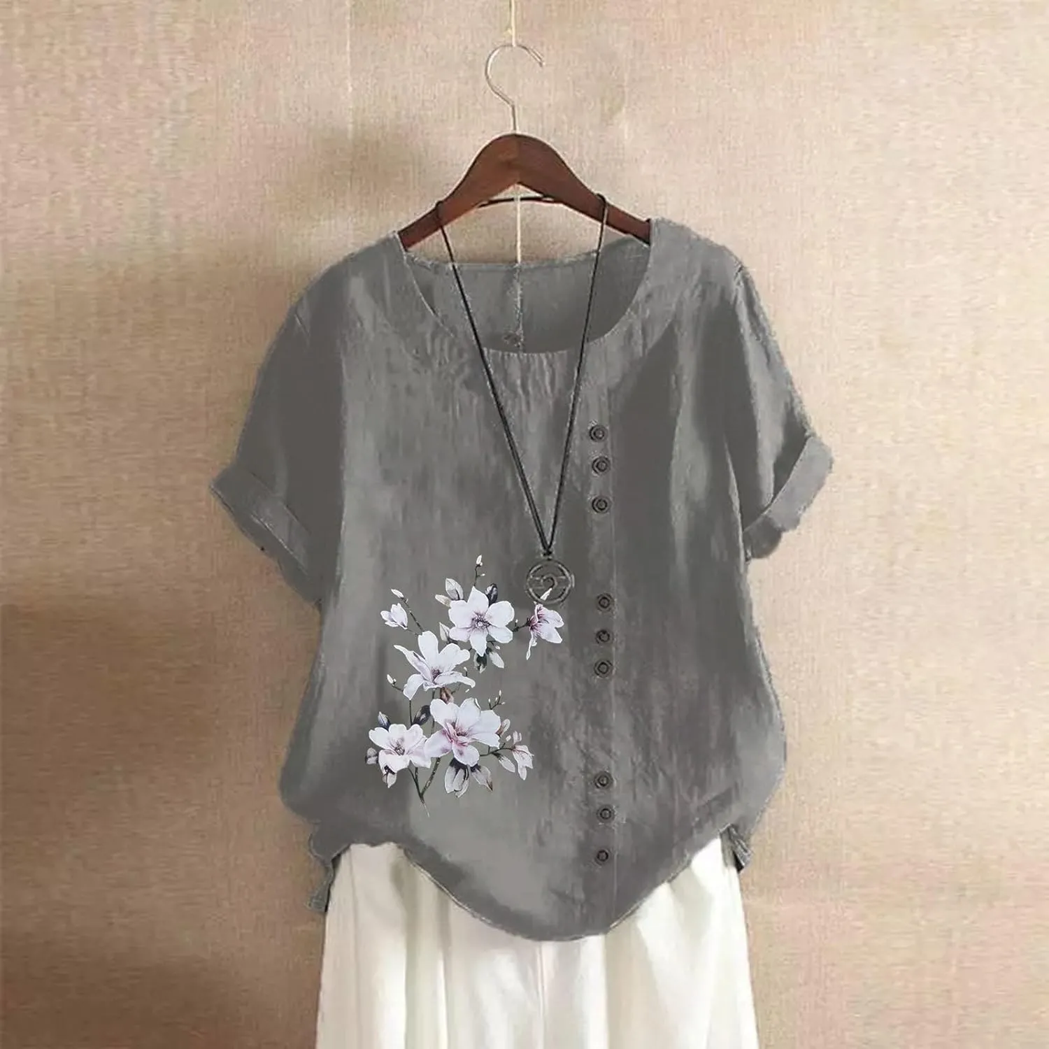 Cover Ups for Swimwear Women Retro Printing Casual Cotton T Shirt Top Women Linen Shirt Resort Wear for Women 2024