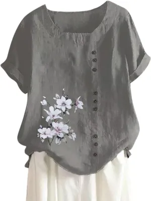 Cover Ups for Swimwear Women Retro Printing Casual Cotton T Shirt Top Women Linen Shirt Resort Wear for Women 2024