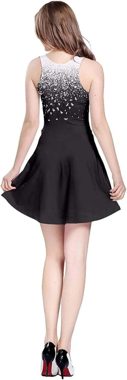 CowCow Womens Party Mini Dress Grunge Skulls Pattern Gothic Sleeveless Skater Dress, XS-5XL