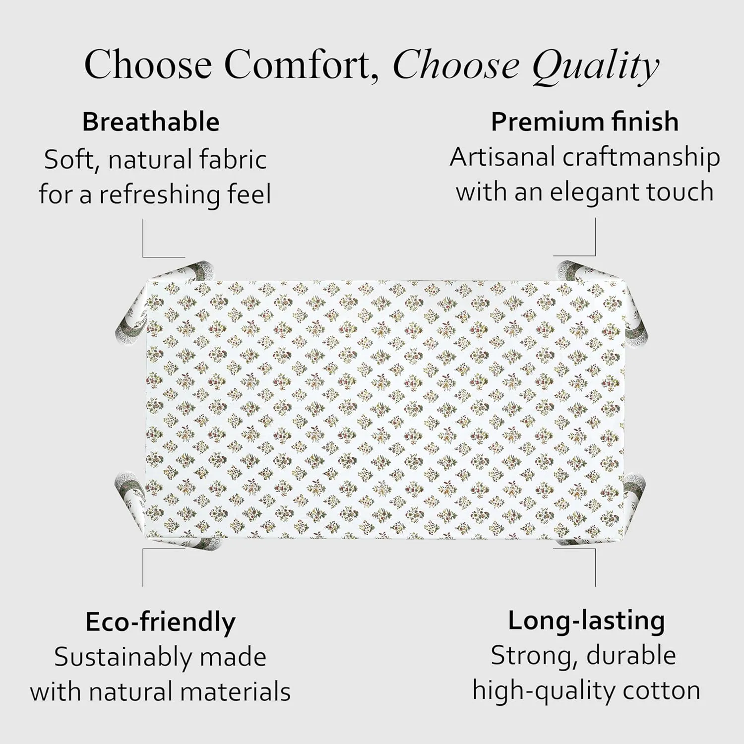 CPC Tablecloth 100% Cotton 70x108 Inch Indian Block Print Rectangle Table Cover, Green Table Cloth for Weddings, Spring/Summer Barbeque - Forest Green