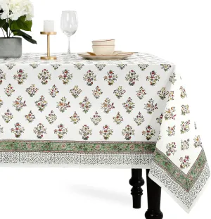 CPC Tablecloth 100% Cotton 70x108 Inch Indian Block Print Rectangle Table Cover, Green Table Cloth for Weddings, Spring/Summer Barbeque - Forest Green