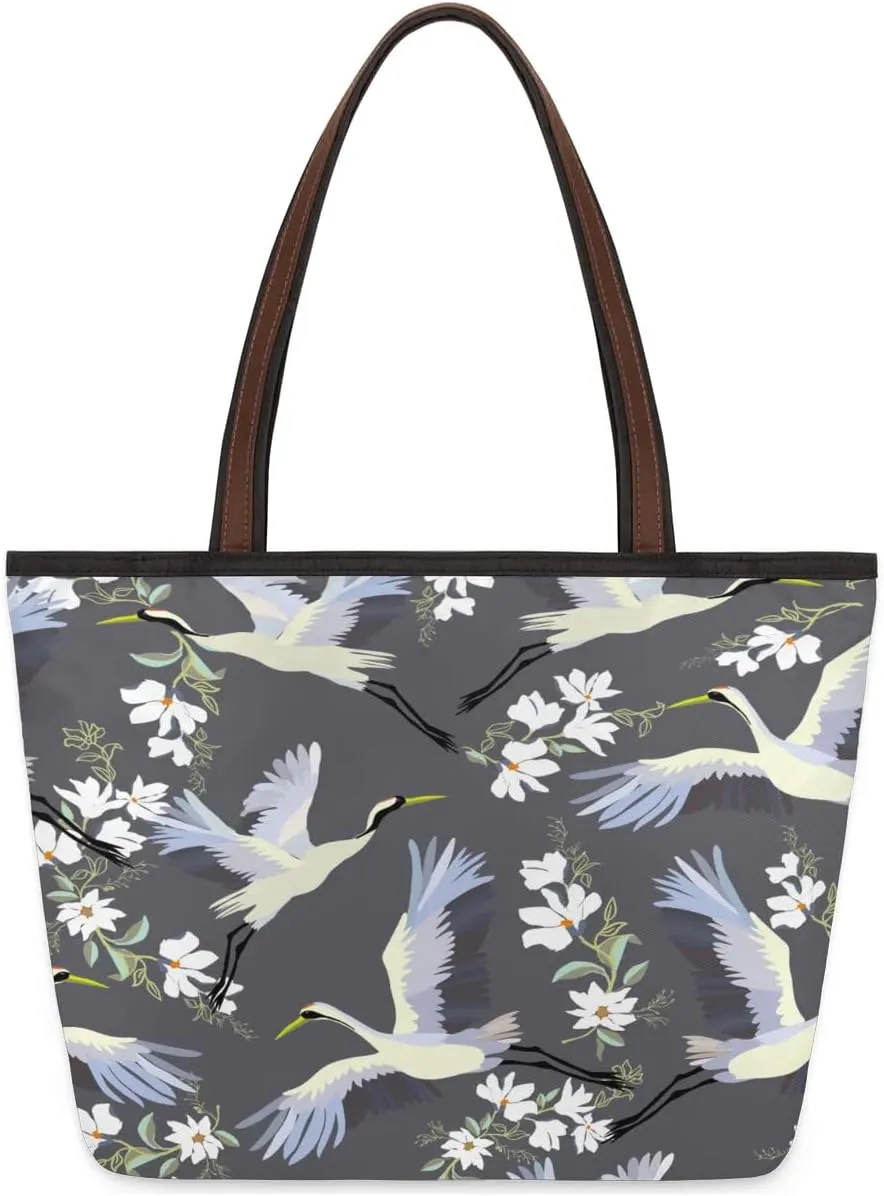 Crane Pattern Tote Bag for Women Womens Handbags Tote Bags for Travel Beach Gym