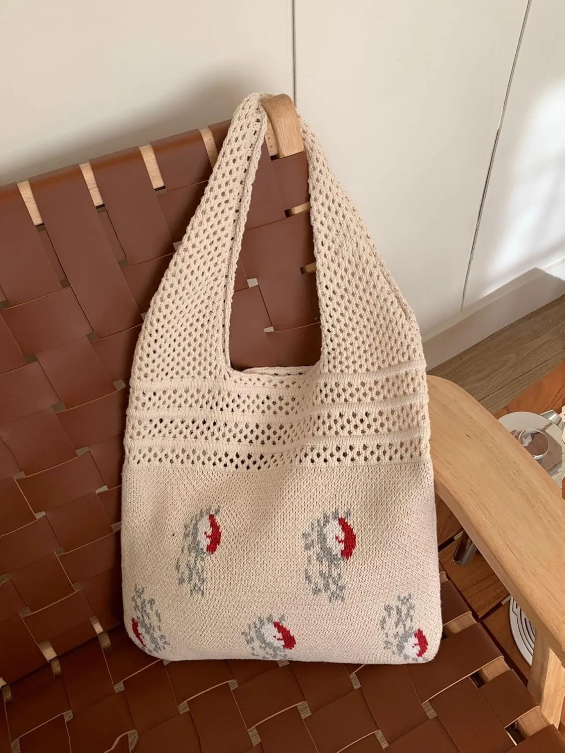 Crochet Tote Bag Women's Summer Aesthetic Mesh Beach Bags Knitting Handbags Cute