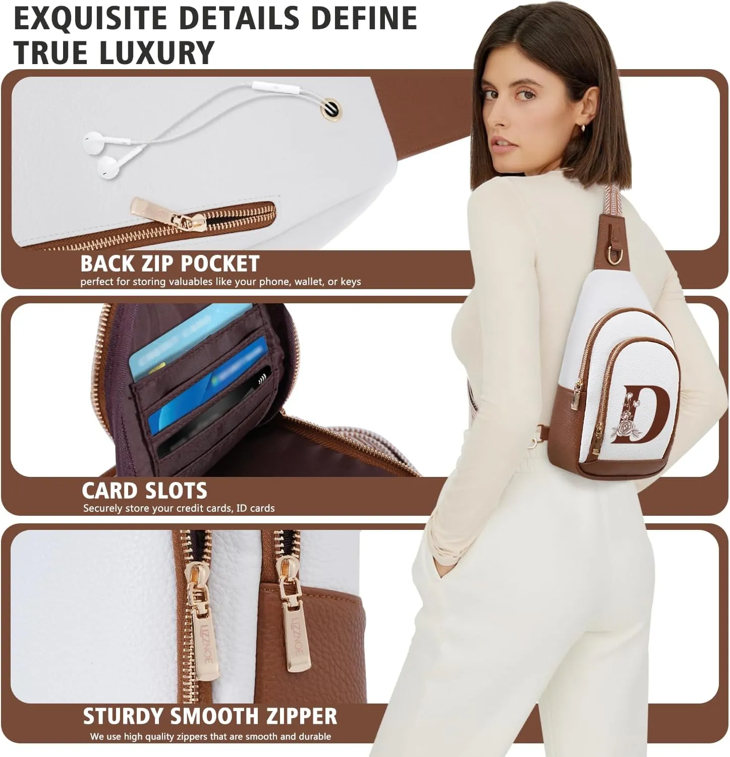 Crossbody Bag for Women Leather Sling Bags with Initial Letter Fanny Chest Pack Bag for Travel, Gift for Mom Wife