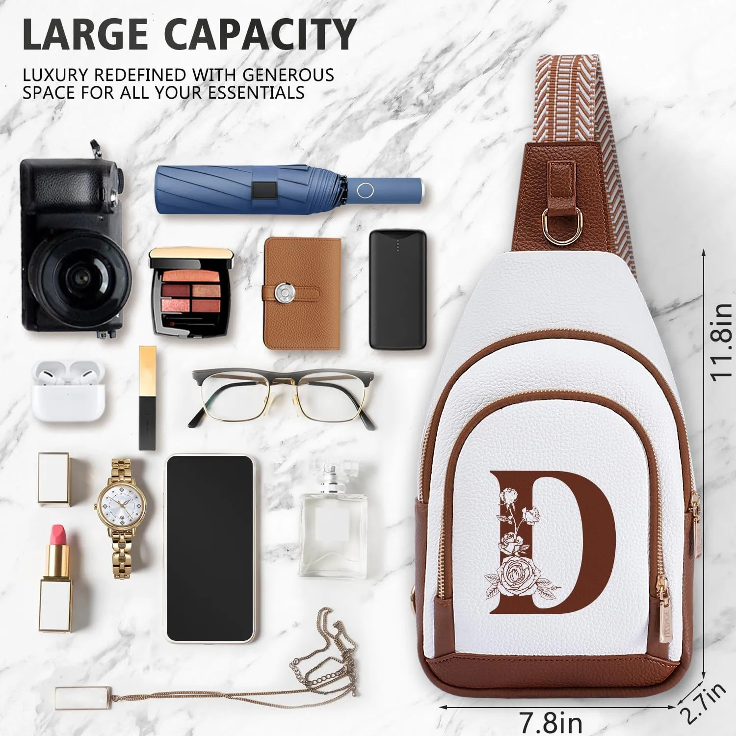 Crossbody Bag for Women Leather Sling Bags with Initial Letter Fanny Chest Pack Bag for Travel, Gift for Mom Wife