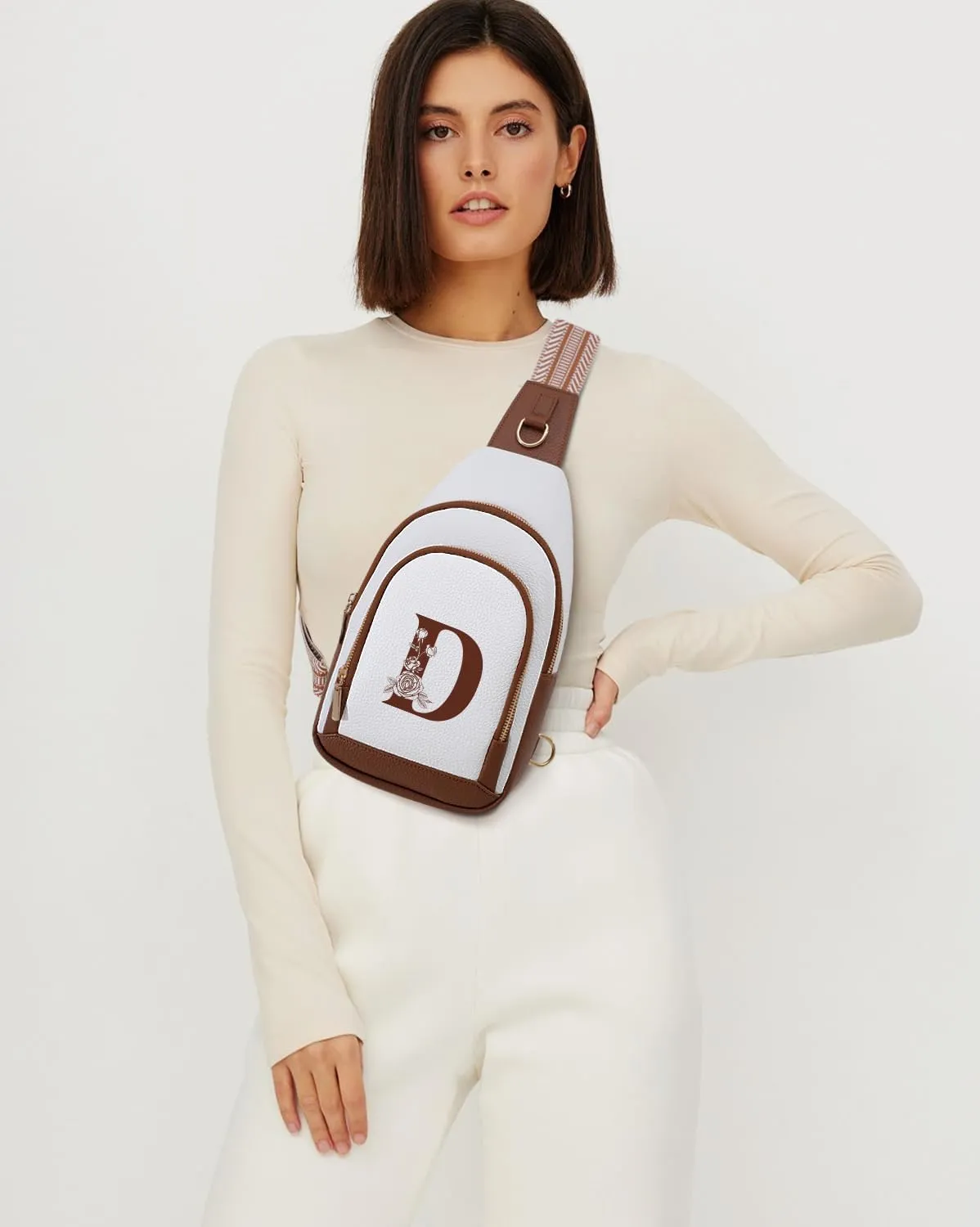 Crossbody Bag for Women Leather Sling Bags with Initial Letter Fanny Chest Pack Bag for Travel, Gift for Mom Wife