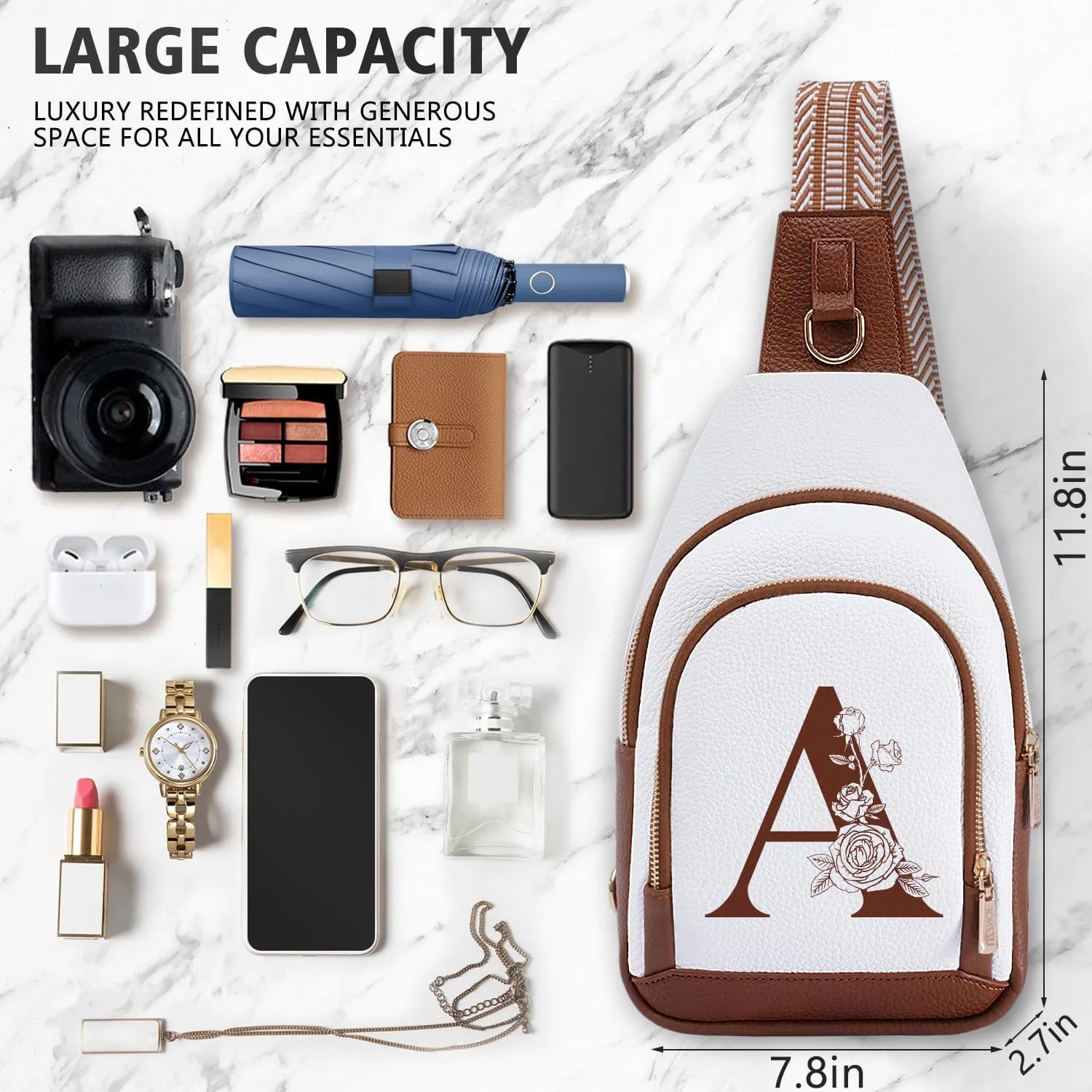 Crossbody Bag for Women Leather Sling Bags with Initial Letter Fanny Pack Chest Bag for Travel, Gift for Wife Mom