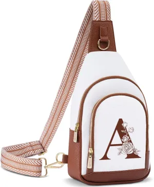 Crossbody Bag for Women Leather Sling Bags with Initial Letter Fanny Pack Chest Bag for Travel, Gift for Wife Mom