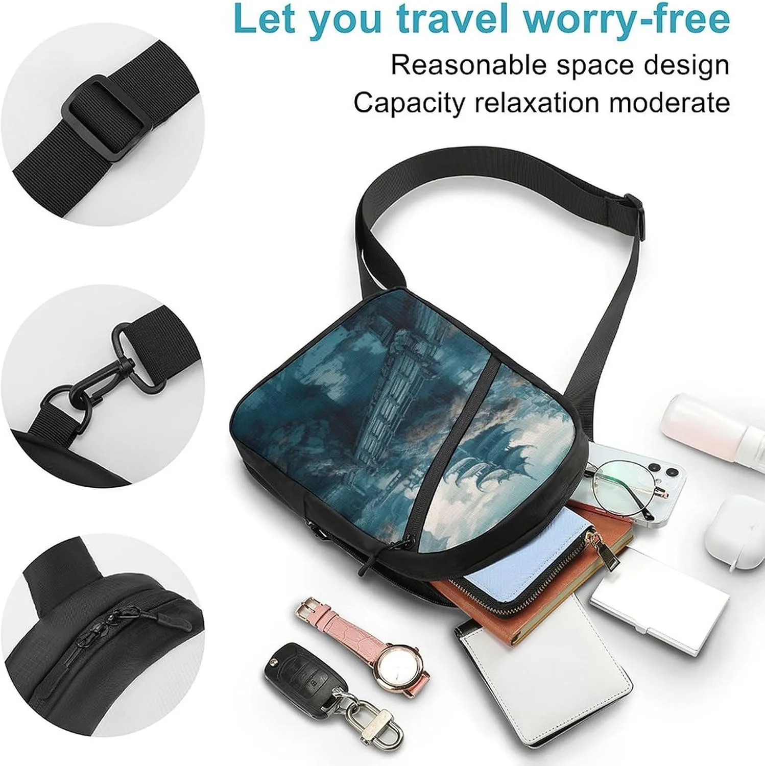 Crossbody Bag for Women Men Chest Bag Green Decorative Pattern Sling Bag Crossbody Shoulder Bag Sling Backpack