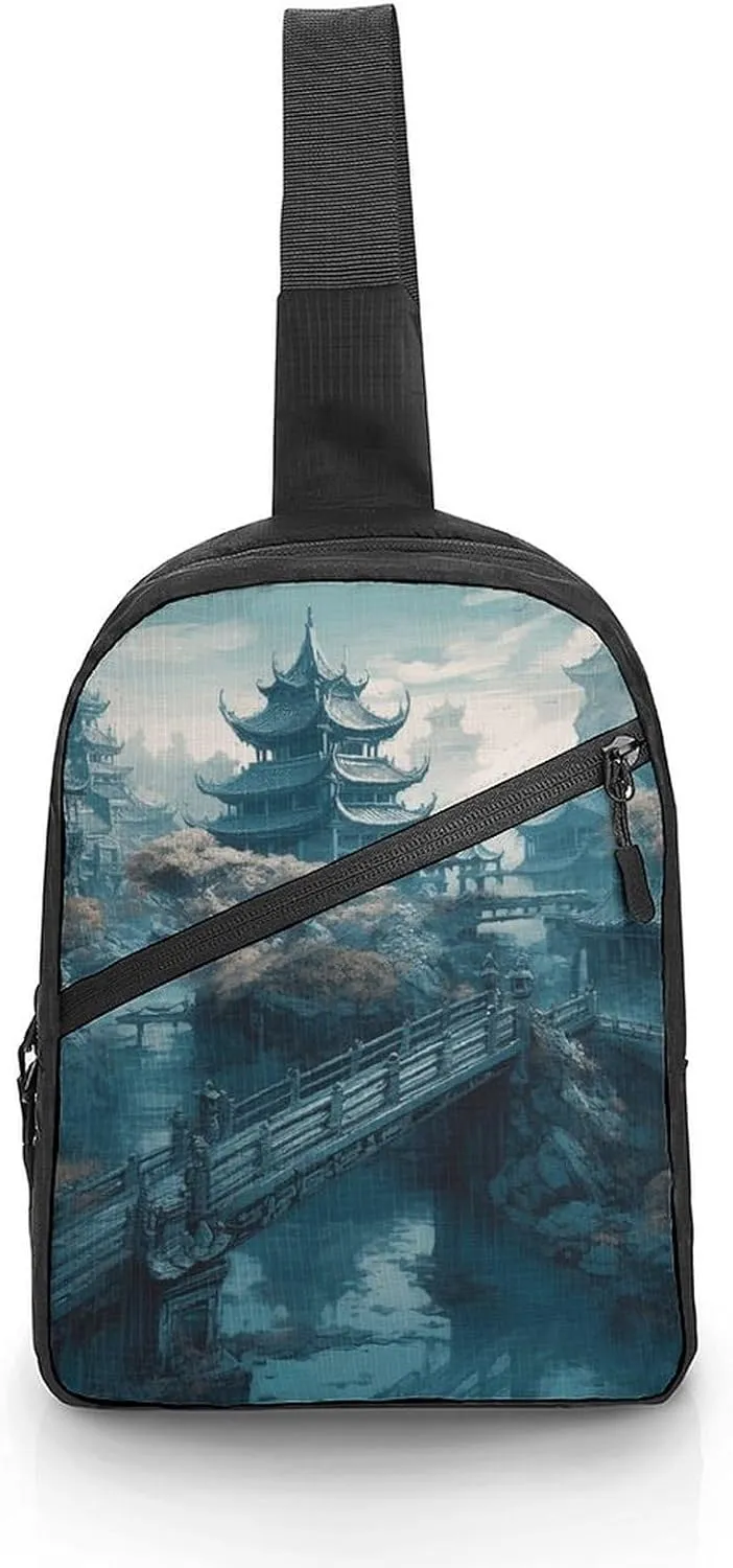 Crossbody Bag for Women Men Chest Bag Green Decorative Pattern Sling Bag Crossbody Shoulder Bag Sling Backpack