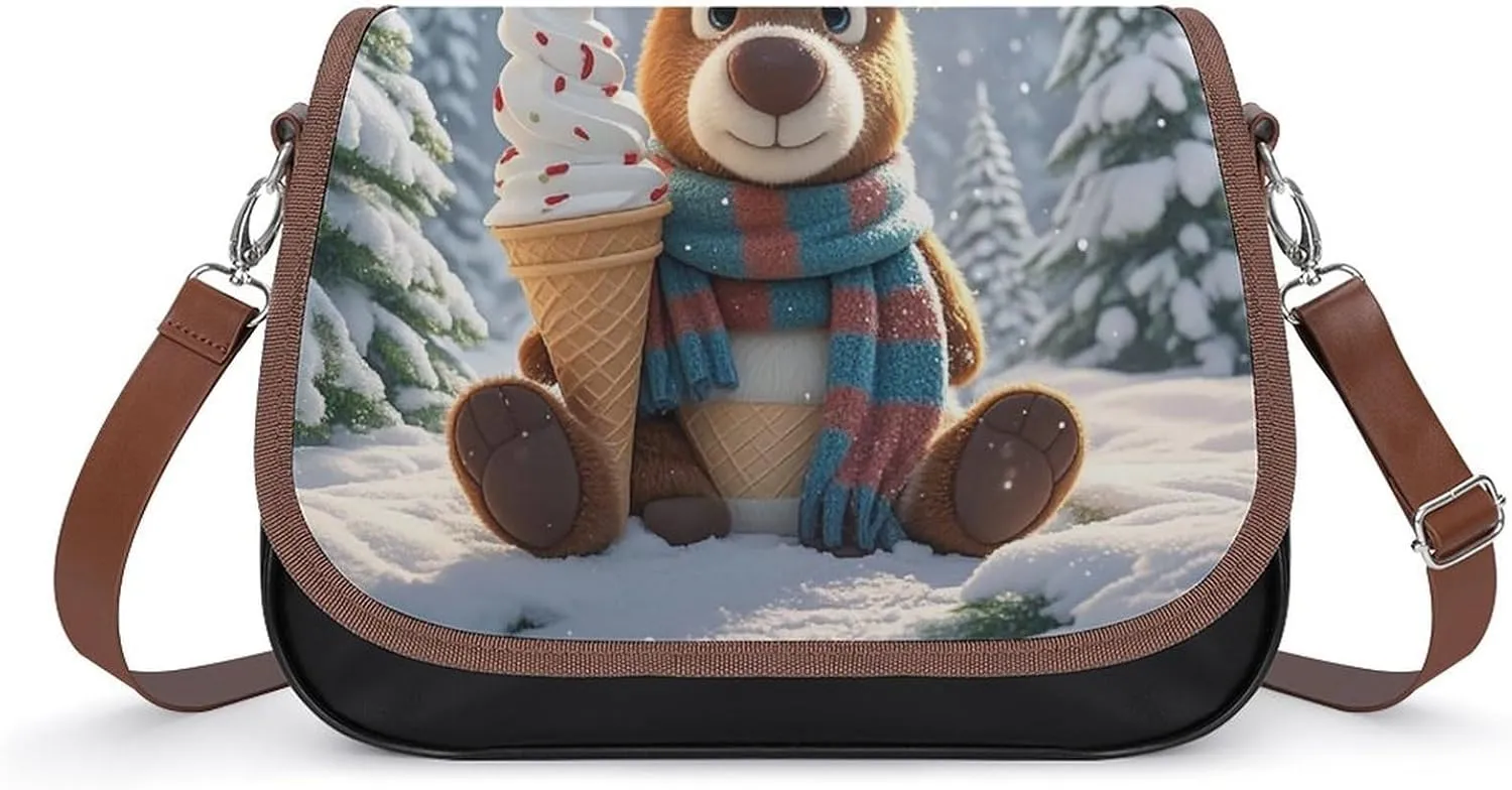 Crossbody Bags for Women Shoulder Bag Leather Handbag Happy Ice Cream Cone Messenger Bag Office Work Bag