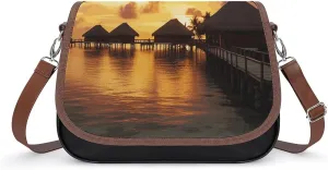 Crossbody Bags for Women Shoulder Bag Leather Handbag Tahiti Resort Sunset Peel Messenger Bag Office Work Bags