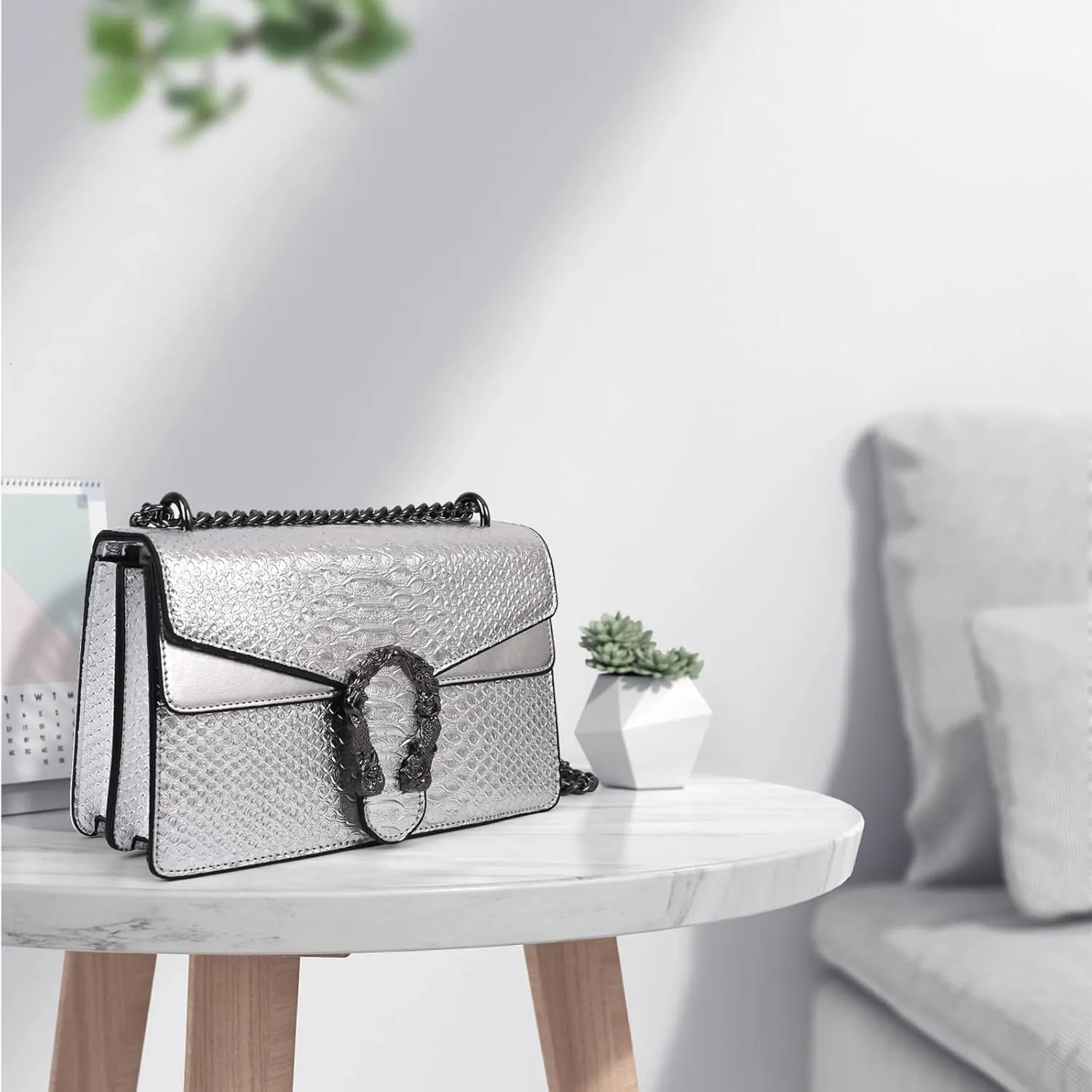 Crossbody Chain Purses for Women - Crocodile Snake Pattern Leather Shoulder Handbags Evening Clutch Satchel Bags