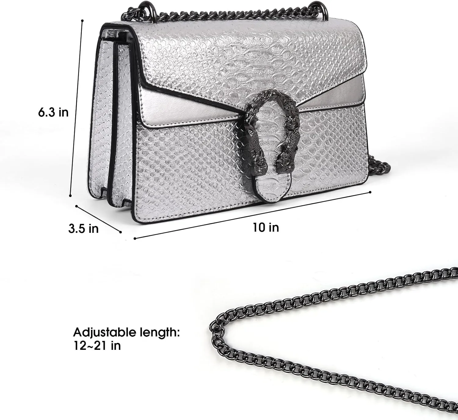 Crossbody Chain Purses for Women - Crocodile Snake Pattern Leather Shoulder Handbags Evening Clutch Satchel Bags