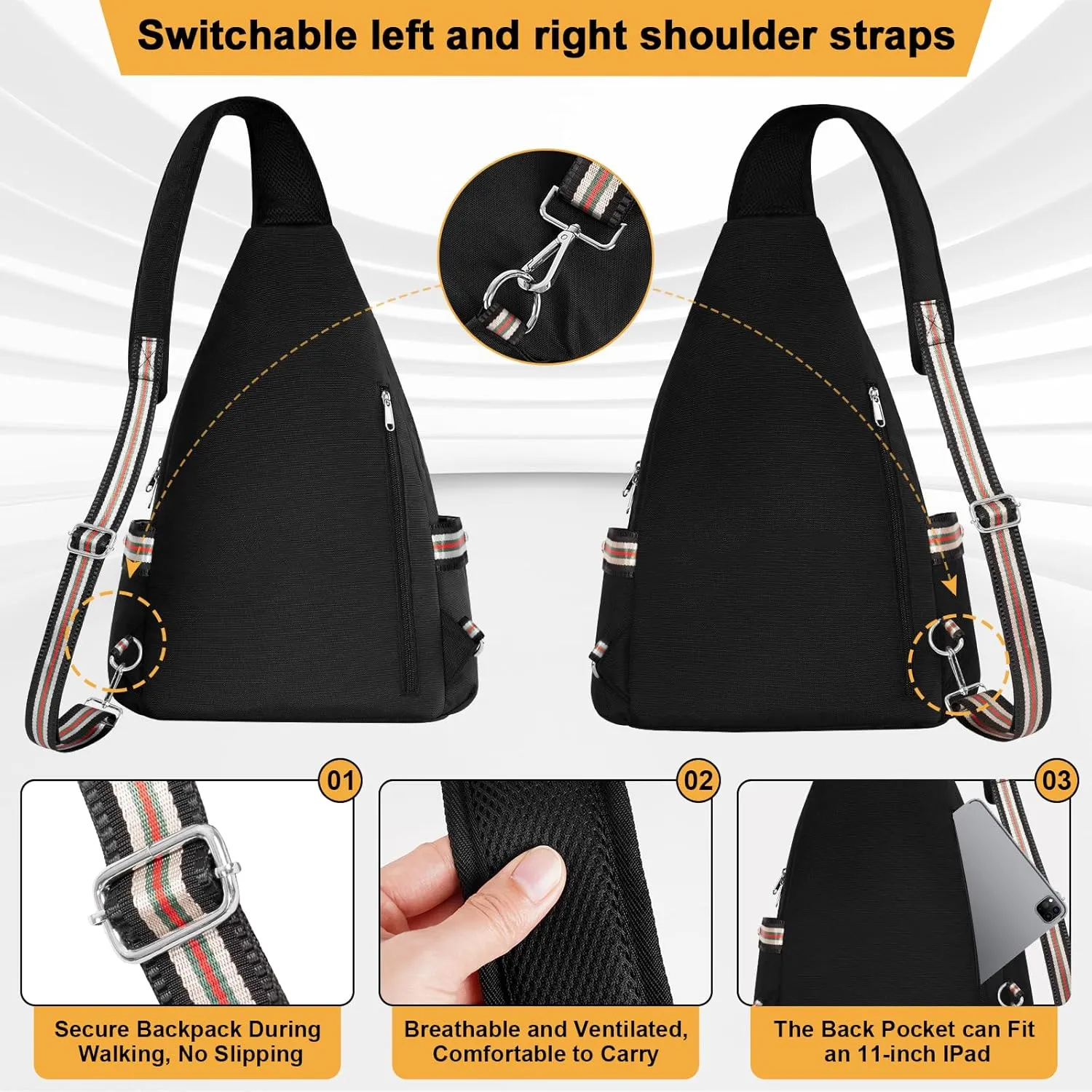 Crossbody Lunch Backpack, Double Deck Insulated Lunch Box for Men Women Adult, Leakproof Lunchbox with Side Pokets for iPad, Large Cooler Bag for Work Office Hiking Beach Picnic, Black-Pro