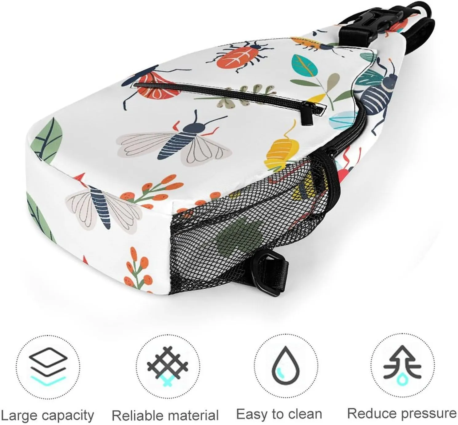 Crossbody Sling Bag Bright Insect Pattern Backpack Sling Bag Travel Hiking Chest Bag Shoulder Bag Daypack