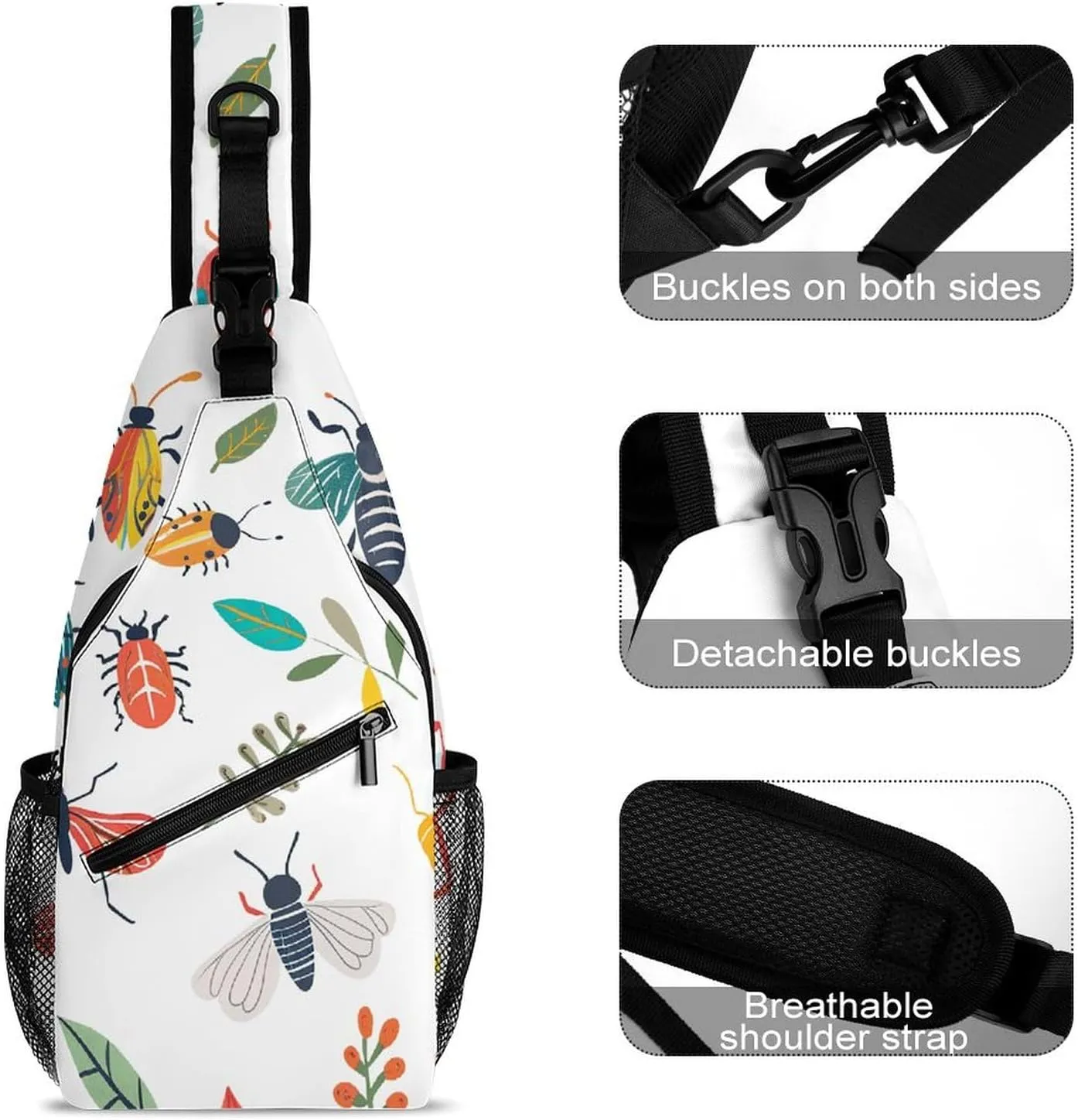 Crossbody Sling Bag Bright Insect Pattern Backpack Sling Bag Travel Hiking Chest Bag Shoulder Bag Daypack