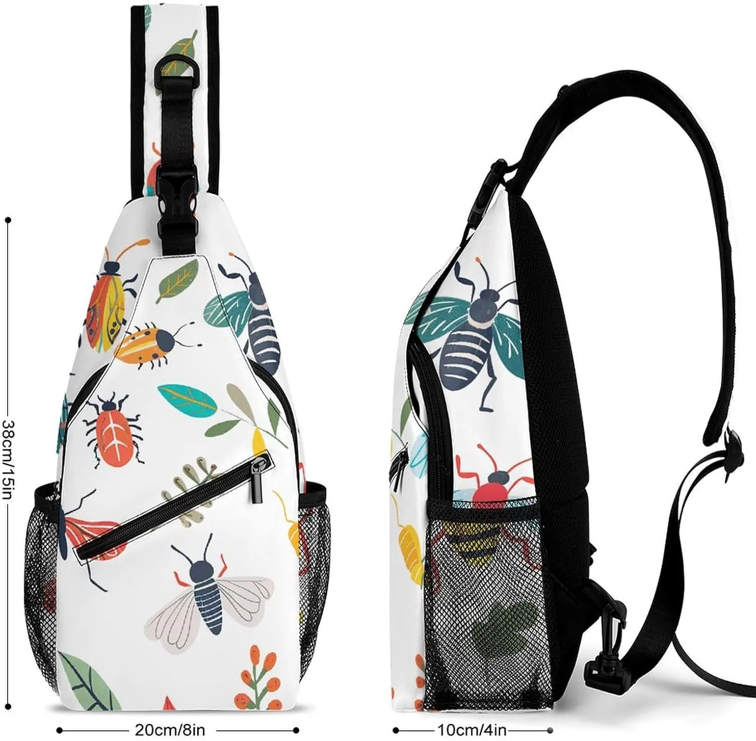 Crossbody Sling Bag Bright Insect Pattern Backpack Sling Bag Travel Hiking Chest Bag Shoulder Bag Daypack