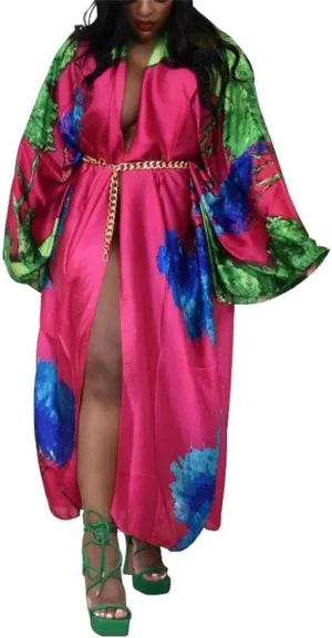 cu4eve Summer Cardigan For Women Lightweight Satin Open Front Long Kimono Swimsuit Cover Ups Silk Robe Plus Size